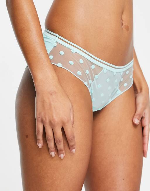 Curvy Kate – Top Spot – Miętowe majtki z prześwitującej siateczki w kropki