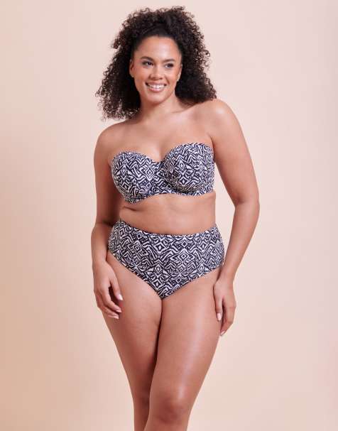 Curvy Kate Wild horizon bandeau strapless multiway bikini top in black print