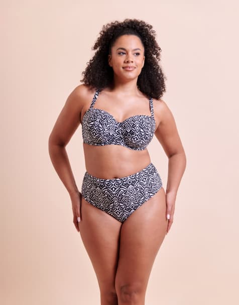 Curvy Kate Wild horizon high waist bikini brief in black print - view 1