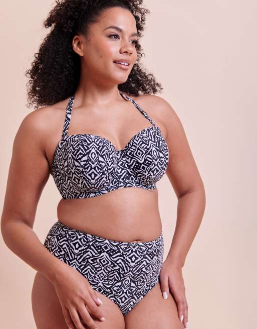 Curvy Kate Wild horizon high waist bikini brief in black print, 2 of 4