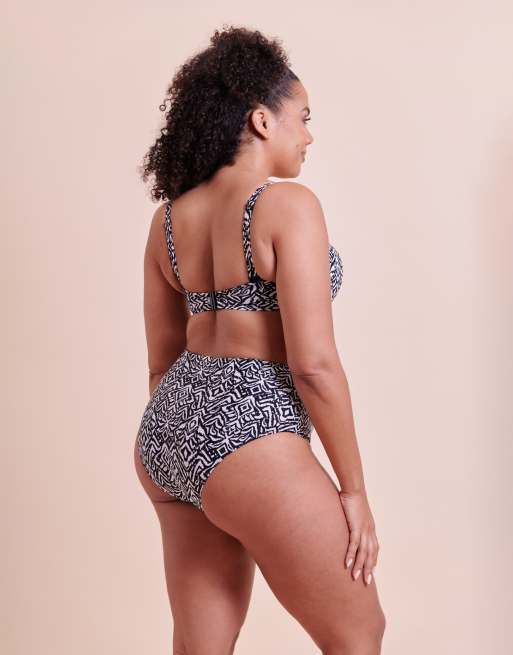 Curvy Kate Wild horizon high waist bikini brief in black print, 3 of 4