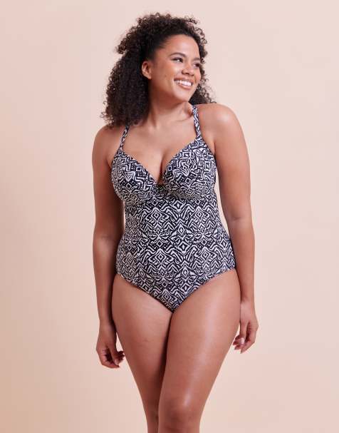 Curvy Kate Wild horizon padded plunge swimsuit in black print - view 1