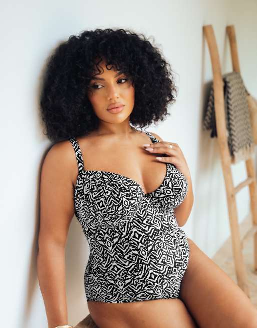 Curvy Kate Wild horizon padded plunge swimsuit in black print, 4 of 4