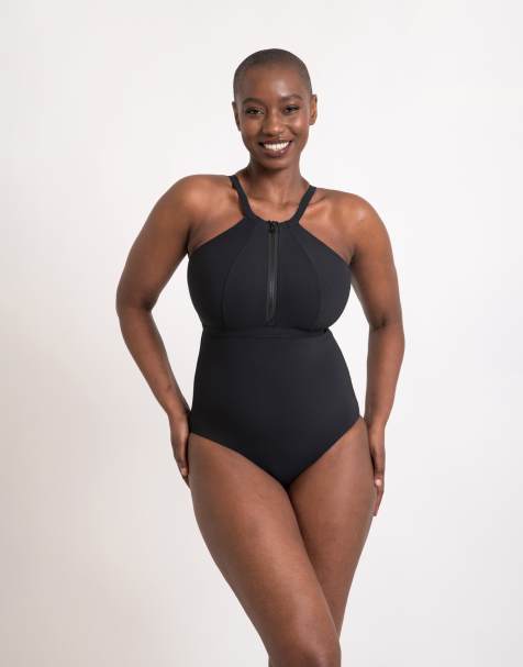 Curvy Kate Zip tide non-wired multiway swimsuit in black - view 1