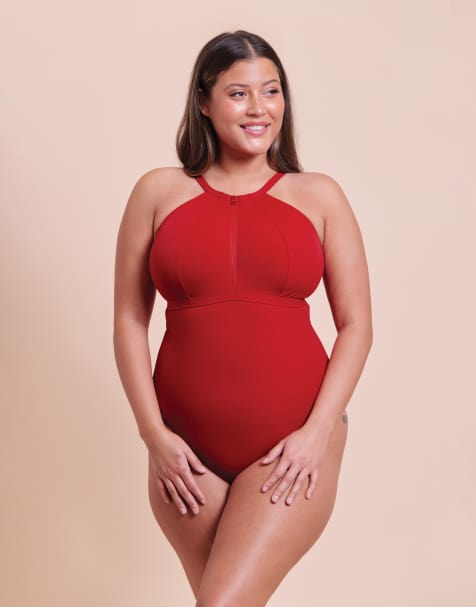 Curvy Kate Zip tide non-wired multiway swimsuit in red - view 1