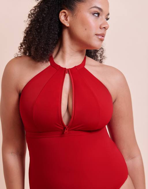 Curvy Kate Zip tide non-wired multiway swimsuit in red, 2 of 4