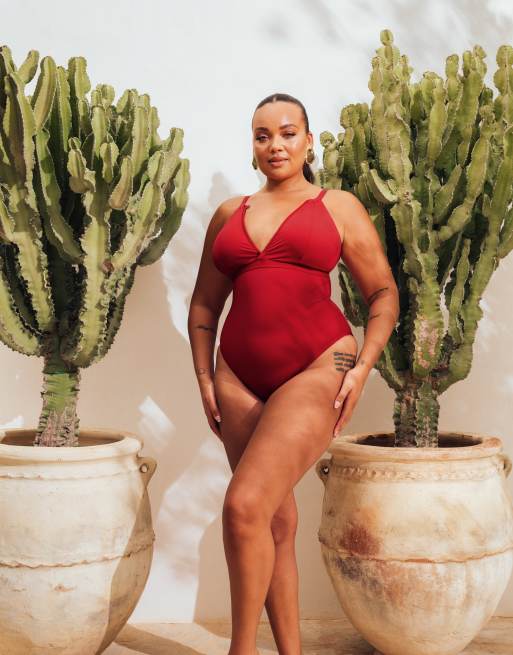 Curvy Kate Zip tide non-wired multiway swimsuit in red, 3 of 4