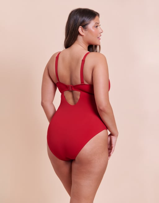 Curvy Kate Zip tide non-wired multiway swimsuit in red, 4 of 4