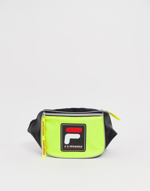 D Antidote x Fila oversized logo bum bag in neon