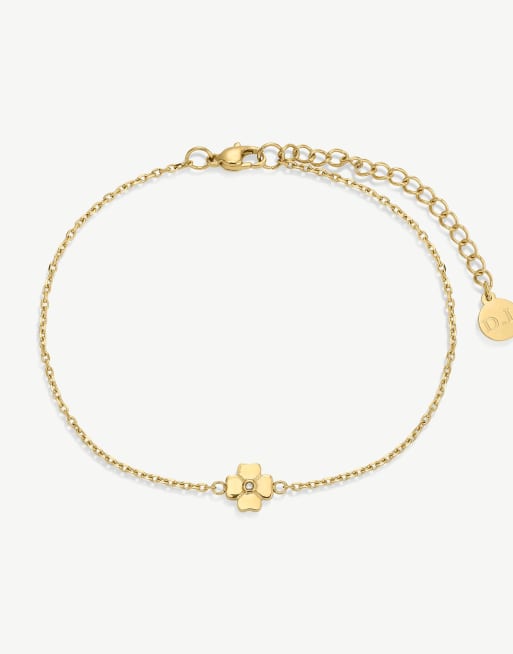 D. LOUISE Bridesmaid waterproof lucky clover bracelet in gold 