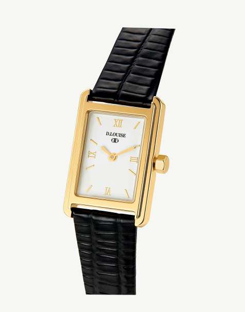 D. LOUISE Classic leather rectangle watch in gold - view 1
