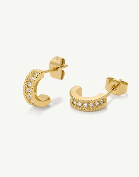 D. LOUISE Pave illusion huggies in gold - view 1