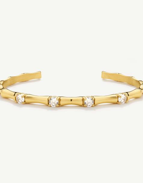 D. LOUISE Waterproof bamboo bangle with stones – tarnish-free in gold - view 1