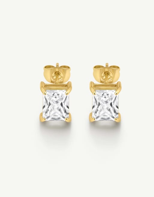 D. LOUISE Waterproof bold emerald solitaire earrings 2.5 ct – tarnish-free in gold, 2 of 5