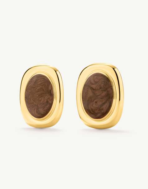 D. LOUISE Waterproof bold oval statement earrings in brown – tarnish-free in brown - view 1