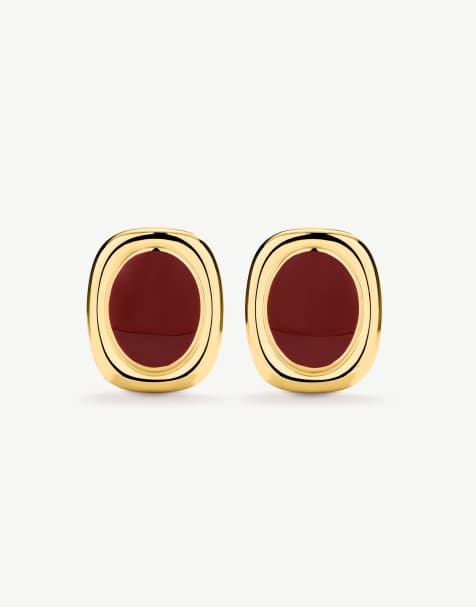 D. LOUISE Waterproof bold oval statement earrings in red – tarnish-free in red - view 1