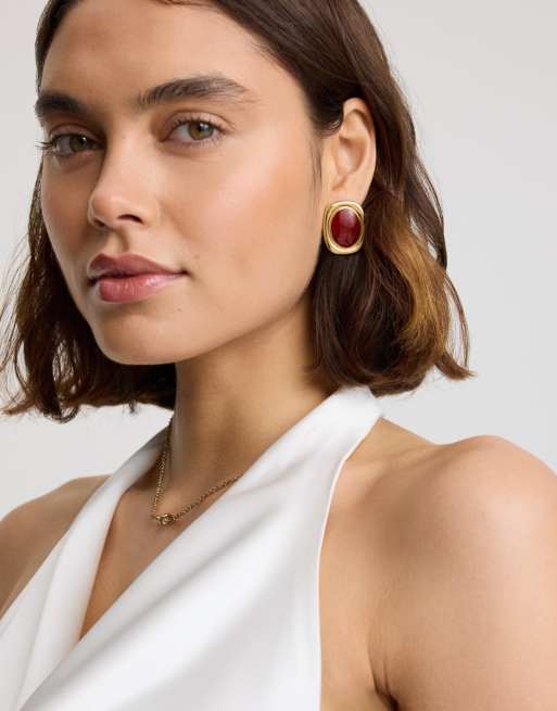 D. LOUISE Waterproof bold oval statement earrings in red – tarnish-free in red, 4 of 4