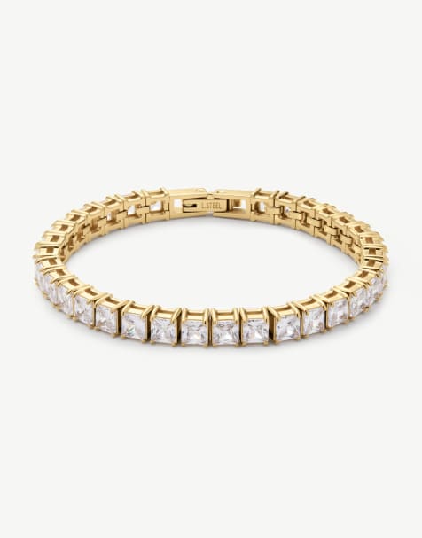 D. LOUISE Waterproof bridal asscher cut stone bracelet – tarnish-free in gold - view 1
