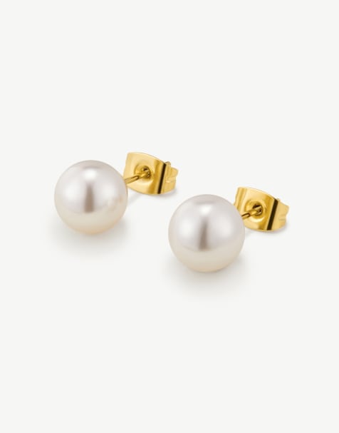 D. LOUISE Waterproof bridal bold pearl studs – tarnish-free in gold - view 1