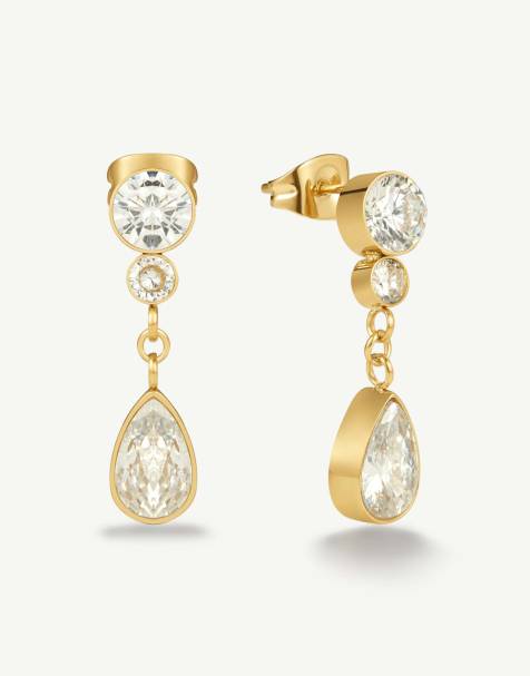 D. LOUISE Waterproof bridal pear drop earrings with stones – tarnish-free in gold - view 1