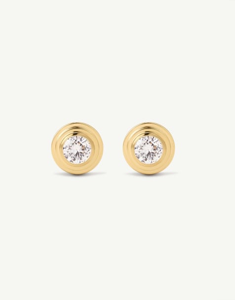 D. LOUISE Waterproof classic bezel diamond studs – tarnish-free in gold - view 1