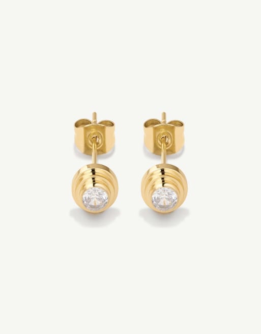 D. LOUISE Waterproof classic bezel diamond studs – tarnish-free in gold, 2 of 4