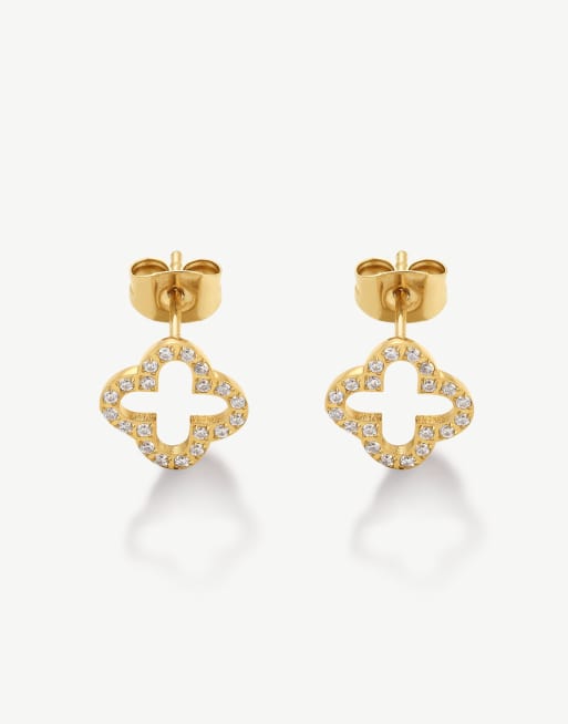D. Louise waterproof  Cz clover studs in gold 