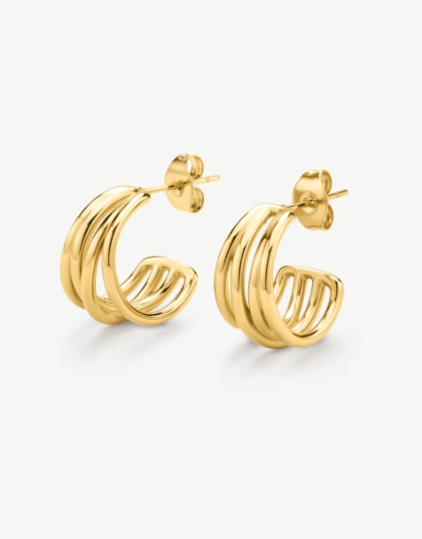 D. LOUISE Waterproof intertwined mini hoops – tarnish-free in gold - view 1