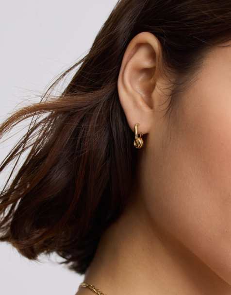 D. LOUISE Waterproof knot twist mini hoops – tarnish-free in gold - view 1