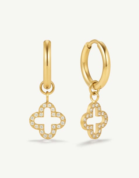 D. LOUISE Waterproof pave clover huggies – tarnish-free in gold - view 1