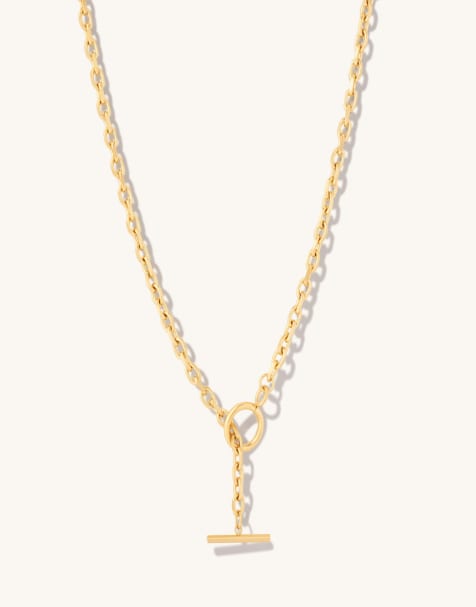 D. LOUISE waterproof tarnish-free Cuban t bar necklace in gold - view 1