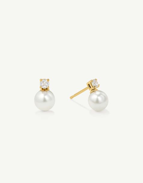 D. LOUISE waterproof tarnish-free Pearl drop earrings in gold - view 1