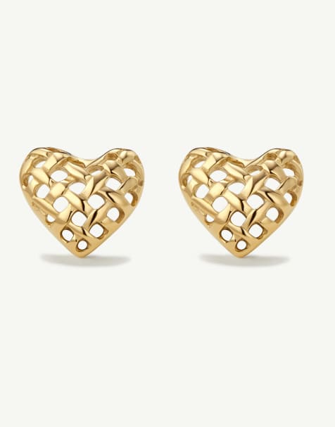 D. LOUISE Woven heart studs in gold - view 1