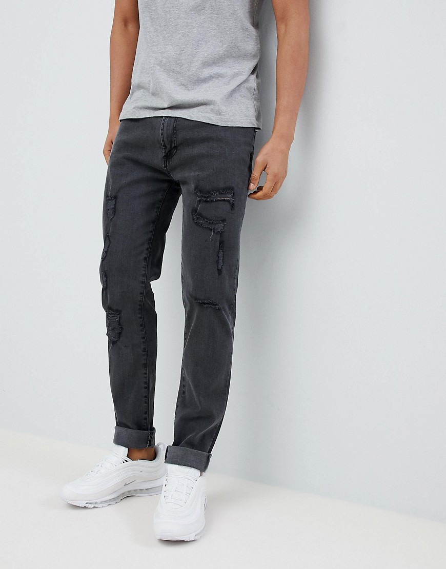 D-Struct - Jeans skinny strappati effetto invecchiato-Nero