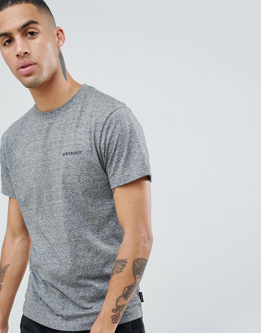 D-Struct – Melerad t-shirt i longline-modell med rundad fåll och logga-Grå