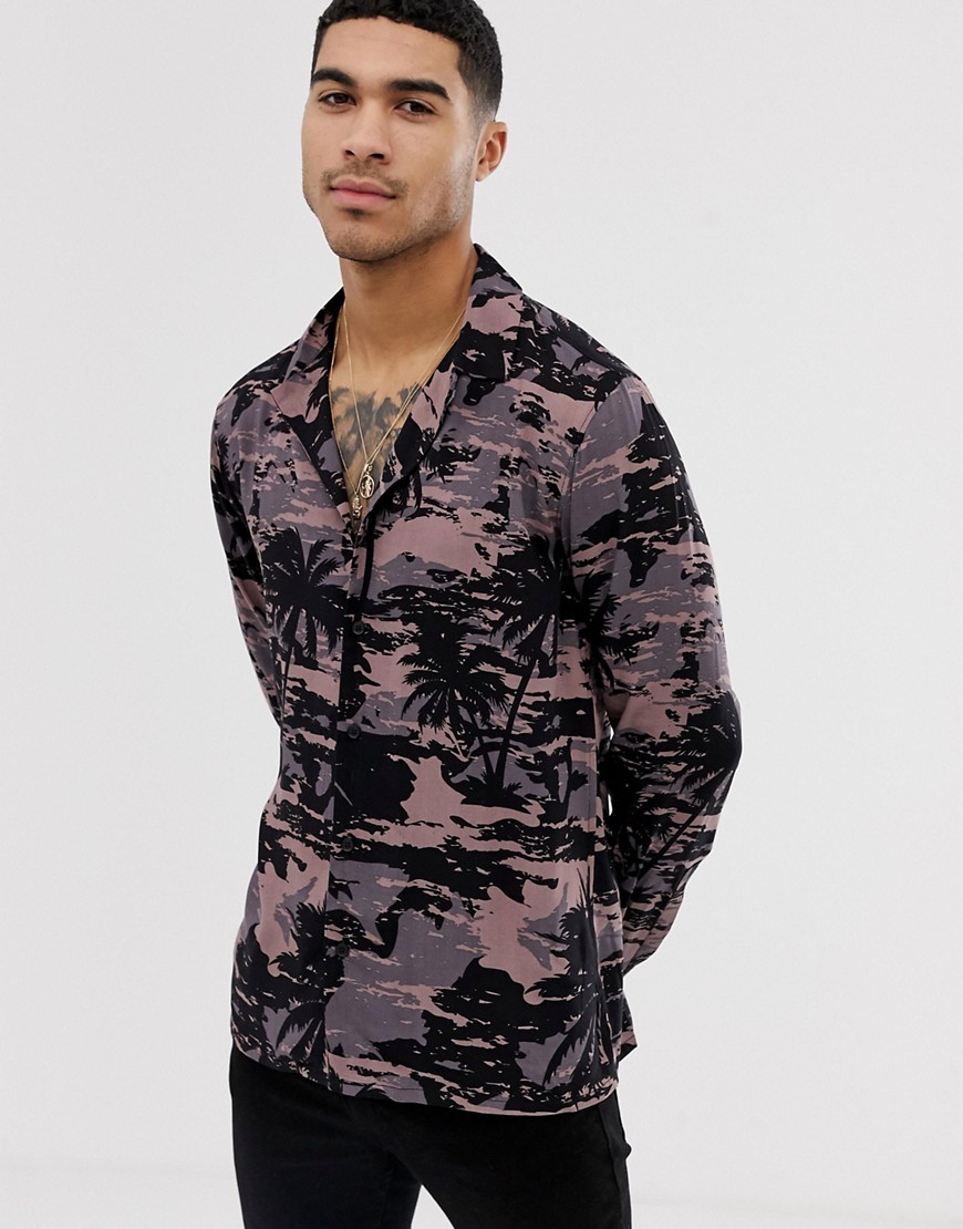 D-Struct - Overhemd met tropische camouflageprint-Zwart