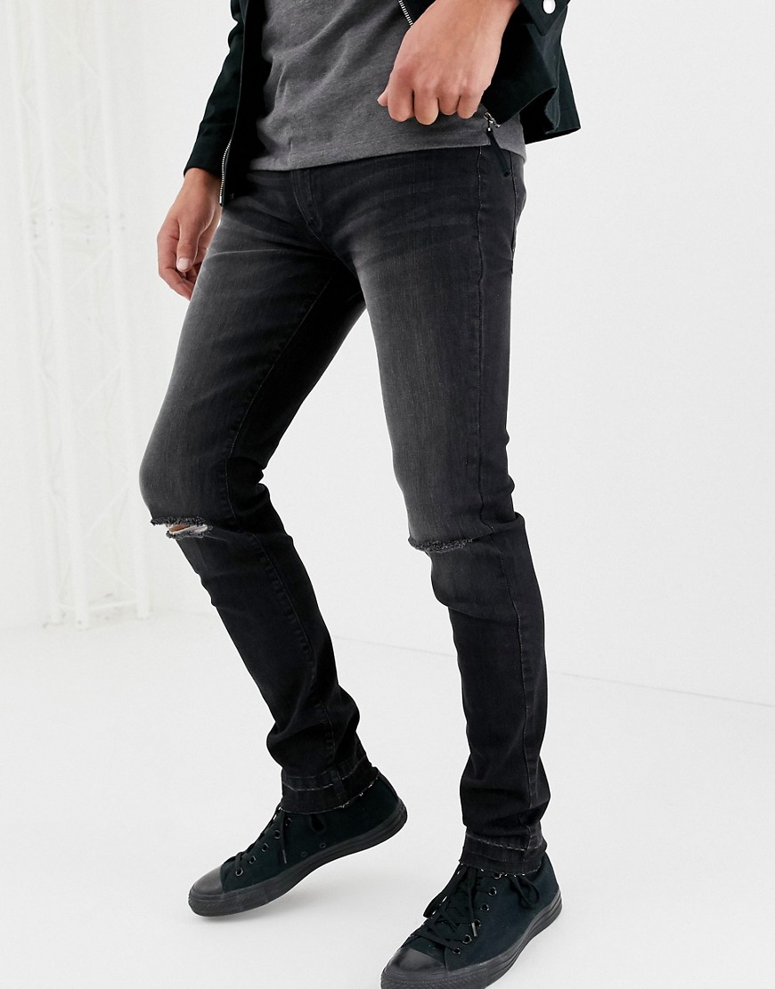 D-Struct - Skinny-fit denim jeans met gescheurde knieën in zwarte wassing