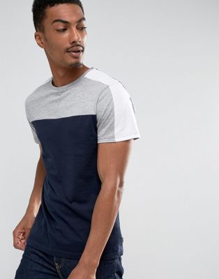 D-Struct T-shirt med Klipp och Sy-paneler-Marinblå