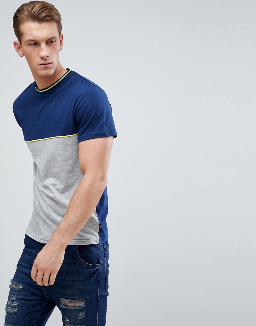 D-Struct - T-shirt met brede strepen-Marineblauw