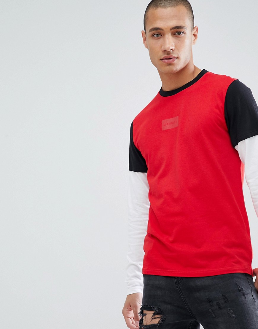 D-Struct - T-shirt met lange mouwen en dubbele laag-Rood