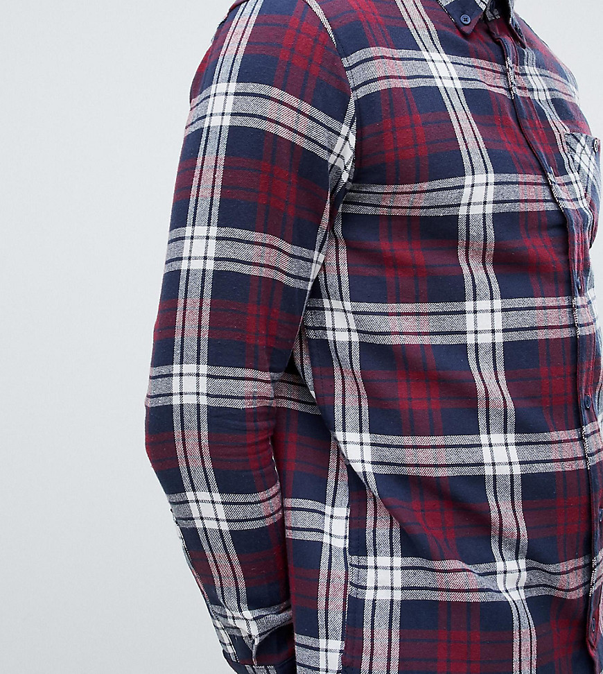 D-Struct - TALL - Flannelen overhemd met zak en knopen in Schotse ruit-Rood
