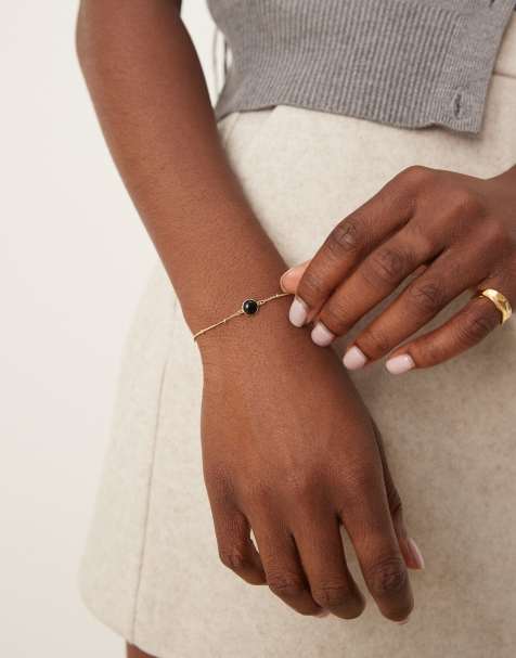 Daisy London - 18k vergulde armband van sterling zilver met zwarte onyx steen - view 1