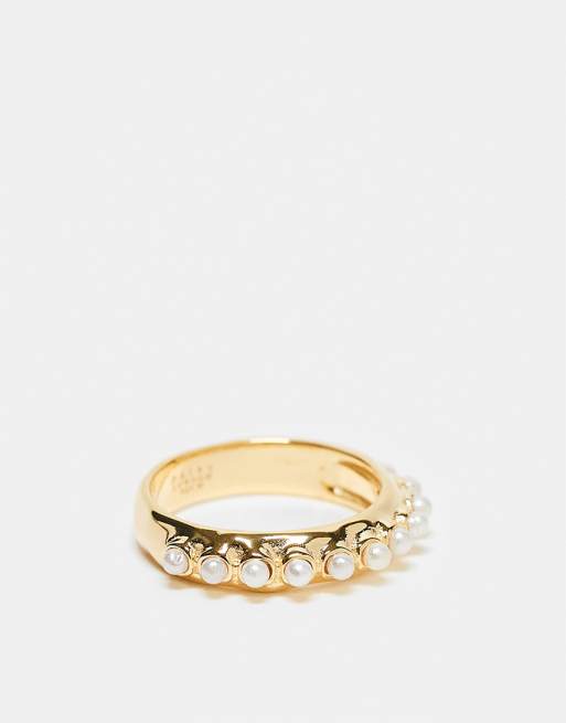 Daisy London - Anello in argento sterling placcato oro 18 carati con perle 