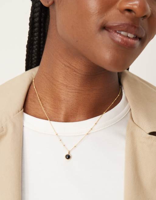 Daisy London - Collana in argento sterling placcato oro 18 carati con pendente in onice nera 