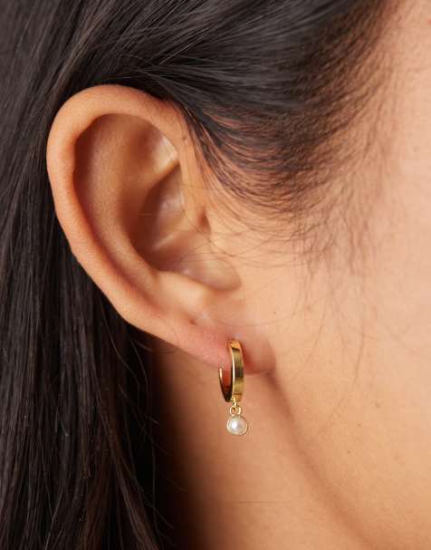 Daisy London faux pearl drop hoop earrings in 18kt gold plated brass - view 1