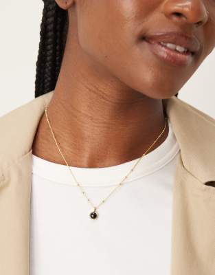 Daisy London - Halskette aus 18 Karat vergoldetem Sterlingsilber mit Anhänger aus schwarzem Onyxstein-Goldfarben