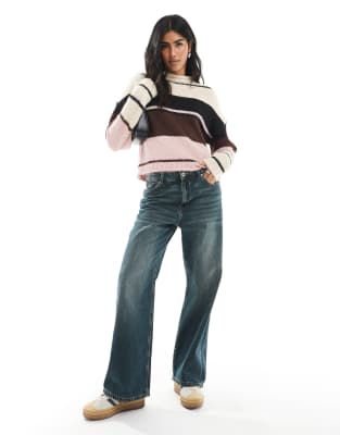 Daisy Street Daisy Streer Turtle Neck Striped Sweater In Multi