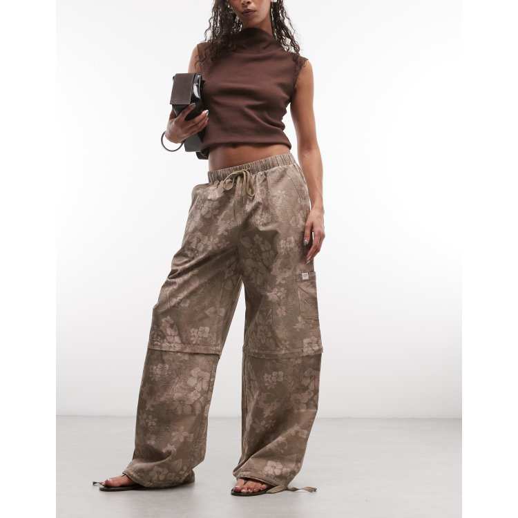 Daisy Street 2 in 1 low rise hibiscus floral pants with zip cut