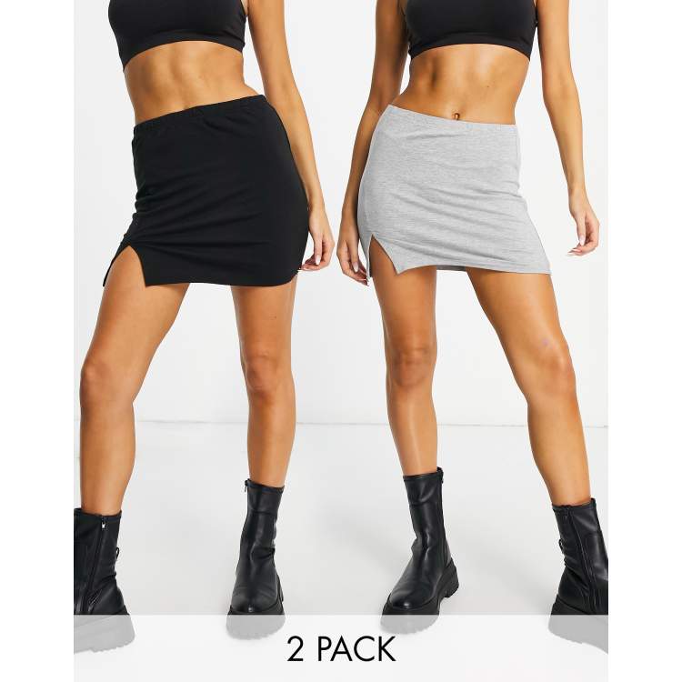 Daisy Street 2 pack jersey micro mini skirts in grey marl black Cra wallonieShops