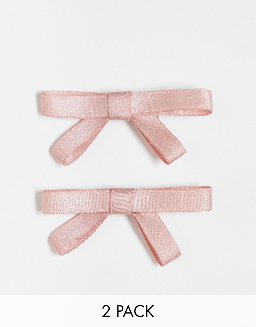Daisy Street 2 pack satin bow hair clips in baby pink